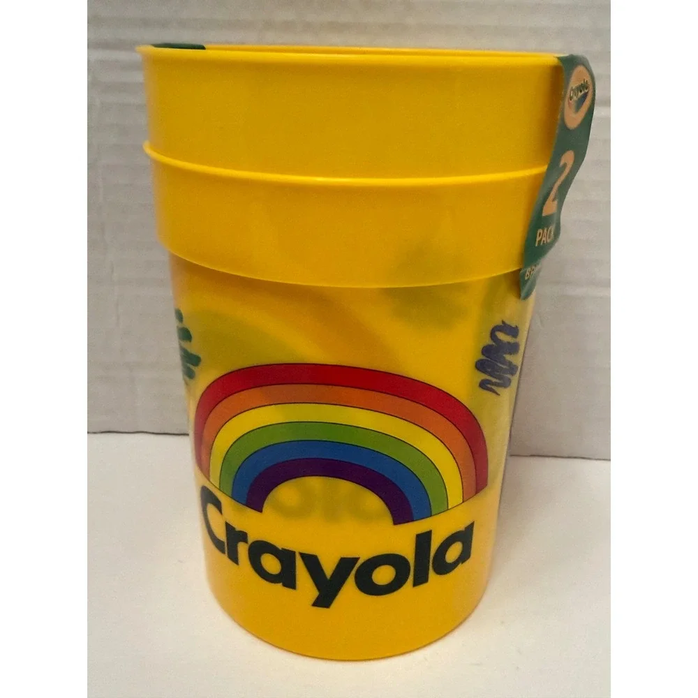 Crayola 2 Pack Plastic Tumblers Yellow Rainbow Crayon Character BPA Free 18092